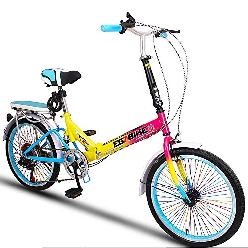 Folding Bike : Lightweight Portable Folding Speed Bicycle, Mini Compact 20" Color Wheel Fast Foldable Bike, Sport Comfort Male and Female Students Adult City Road Travel, Natural