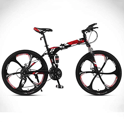 Folding Bike : LightweightMountain Bike, Foldable Portable 24" Fully Suspended High Carbon Steel Frame Bicycle 21 Speed Shock Absorber Disc Soft End Unisex Off Road Racing Quick Folding And Convenient Travel