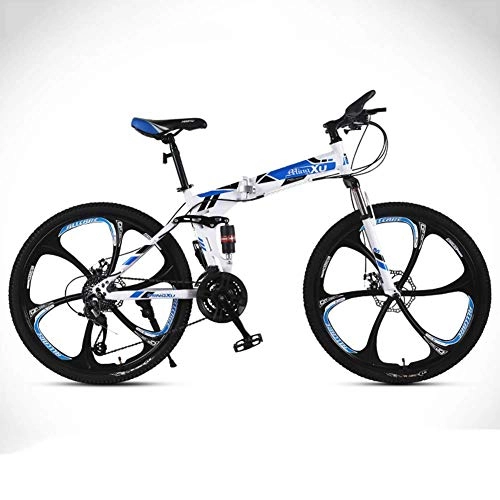 Folding Bike : LightweightMountain Bike, Foldable Portable 26" Fully Suspended High Carbon Steel Frame Bicycle 27 Speed Shock Absorber Disc Soft End Unisex Off Road Racing Quick Folding And Convenient Travel