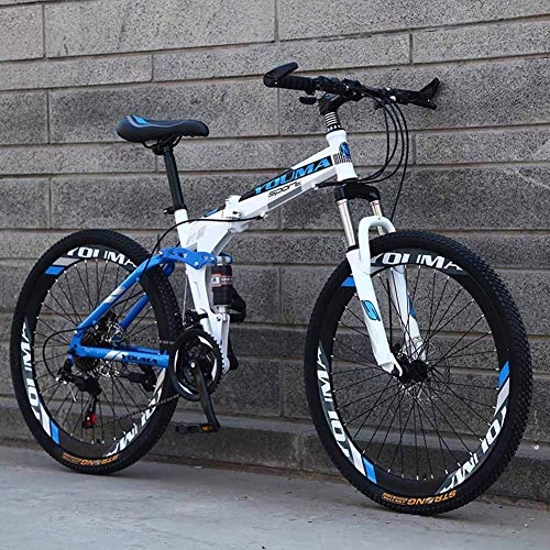 Folding Bike : LightweightMountain Bike, Foldable Portable 26" High Carbon Steel Frame Double Shock Disc Brake Bicycle 24 Speed Full Suspension Adult Bicycle Quick Folding for Easy Travel