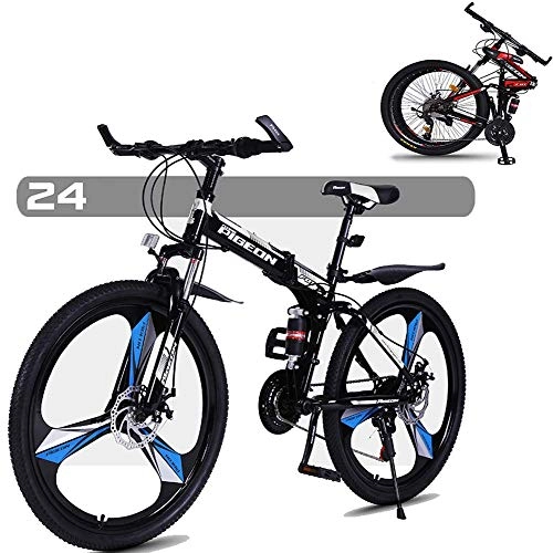 Folding Bike : LightweightMountain Bike, Foldable Portable 26" High Carbon Steel Frame Full Suspension Bicycle 24 Speed Dual Disc Brakes Unisex Off Road Bicycle Quick Folding And Convenient Travel
