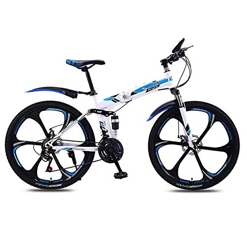 Folding Bike : LightweightMountain Folding Bicycle, 26" Double Suspension High Carbon Steel Frame 27 Speed Double Shock Absorption Teen Unisex Mountain Bike with Front And Rear Fenders