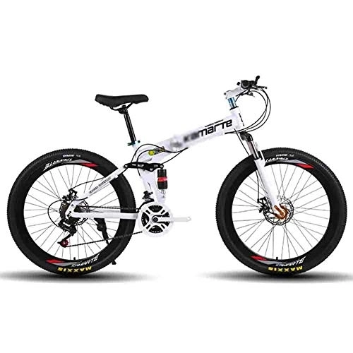Folding Bike : LILIS Mountain Bike Folding Bike Bicycle MTB Adult Foldable Mountain Bike Folding Road Bicycles For Men And Women 26In Wheels Adjustable Speed Double Disc Brake (Color : White, Size : 27 speed)