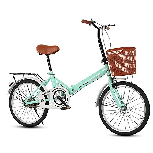 Folding Bike : LinGo Folding Bike 20Inch Wear-Resistant Lightweight Bicycle Multi Functional Adult City Student Commuter Bike Fast Folding Bike for City Riding And Commuting Sightseeing, Green