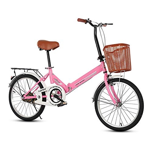 Folding Bike : LinGo Folding Bike 20Inch Wear-Resistant Lightweight Bicycle Multi Functional Adult City Student Commuter Bike Fast Folding Bike for City Riding And Commuting Sightseeing, Pink