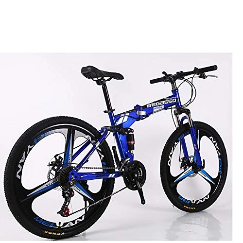Folding Bike : Link Co Folding Mountain Bike 26 * 17 Inch Variable Speed Bicycle Integrated Wheel Disc Brake Bicycle, Blue
