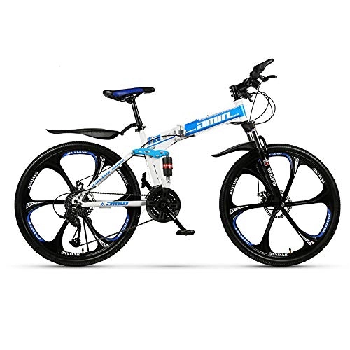 Folding Bike : Link Co Folding Mountain Bike Bicycle 26 Inch 27-Speed Double Shock Absorption One-Wheel Drive, Blue