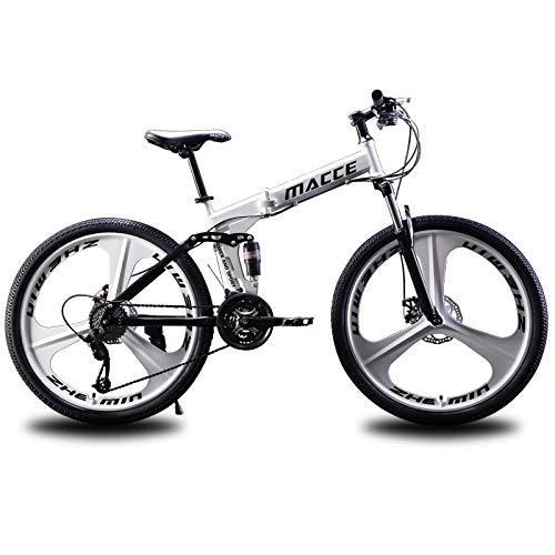 Folding Bike : Link Co Three-Knife Wheel Mountain Folding Bike 26-Inch 27-Speed Top Match Car, White