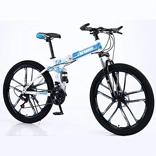 Folding Bike : LiRuiPengBJ Children's bicycle Folding Mountain Bike Full Suspension 24 Speed ​​Gears Disc Brakes with Shock Absorbers Mountain Bicycle for Men and Women (Color : Style1, Size : 21 speed)