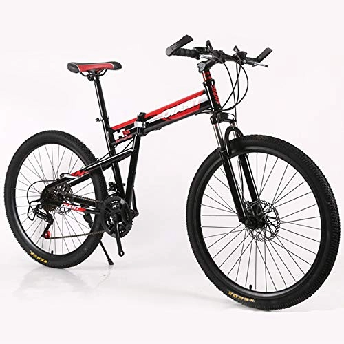 Folding Bike : LISI 26 inch double disc mountain bike wheel integrally folded mountain bike shock absorber 21 speed transmission vehicle, Red