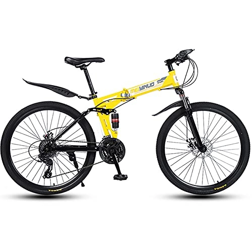 Folding Bike : LIU 26 inch Mountain Bike Folding Bikes with dual shock absorbers and dual disc brakes, 21 / 24 / 27 Speed Bicycle Full Suspension MTB Bikes for Men or Women Unisex