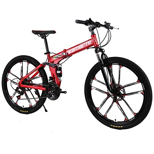 Folding Bike : Liu Folding Bicycle Mountain Bike, 24 And 26 Inch Knife High Carbon Steel Double Disc Brake Adult Exercise Mountain Bicycle Red(10 cutter wheel), 26 inch, 21 speed