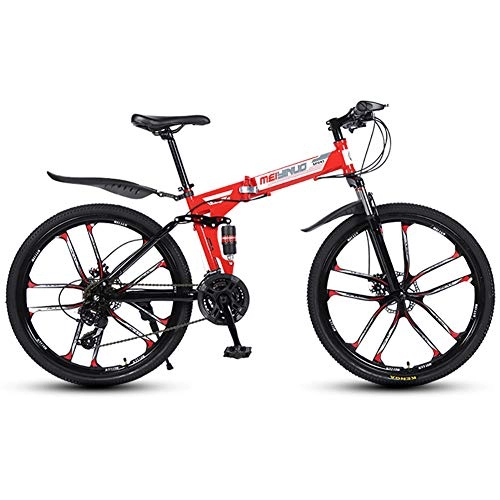 Folding Bike : LIU Folding Bike 21 / 24 / 27 Speed Mountain Bike 26 Inches 10-Spoke Wheels MTB Dual Suspension Bicycle, 21speed