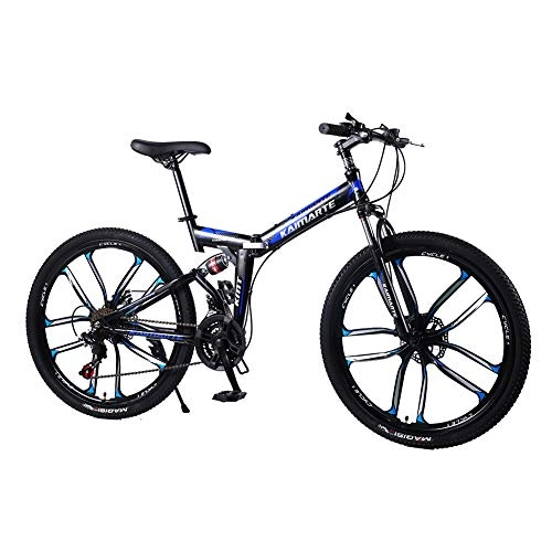 Folding Bike : LIU Folding Mountain Bike, 21 / 24 / 27Speed Durable Dual Suspension high-carbon steel thickened frame Great for City Riding and Commuting, 26inch, 24speed