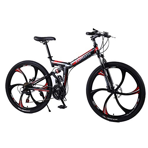 Folding Bike : LIU Folding Mountain Bike, 21Speed Durable Dual Suspension high-carbon steel thickened frame Great for City Riding and Commuting, 24inch21Speed