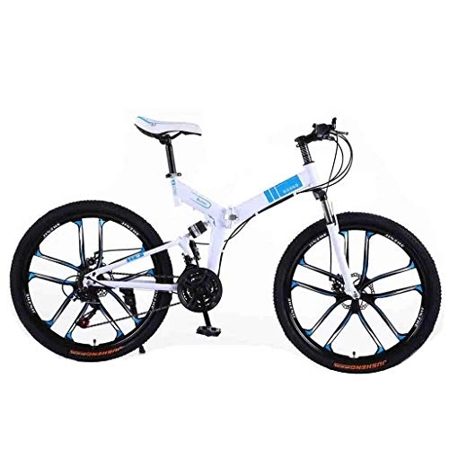 Folding Bike : LIUCHUNYANSH Off-road Bike Bicycle Mountain Bike Adult MTB Foldable Road Bicycles For Men And Women 24In Wheels Adjustable Speed Double Disc Brake (Color : White-C, Size : 21 Speed)