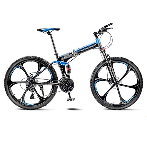 Folding Bike : LIUCHUNYANSH Off-road Bike Mountain Bike Road Bicycle Folding Men's MTB Bikes 21 Speed 24 / 26 Inch Wheels For Adult Womens (Color : Blue, Size : 24in)