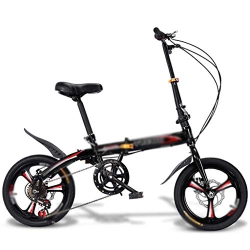 Folding Bike : LIUXIUER 16 Inch Folding Bicycle Mini Ultralight Portable Variable Speed Disc Brake Suitable for Adult Children Students Men And Women, Black
