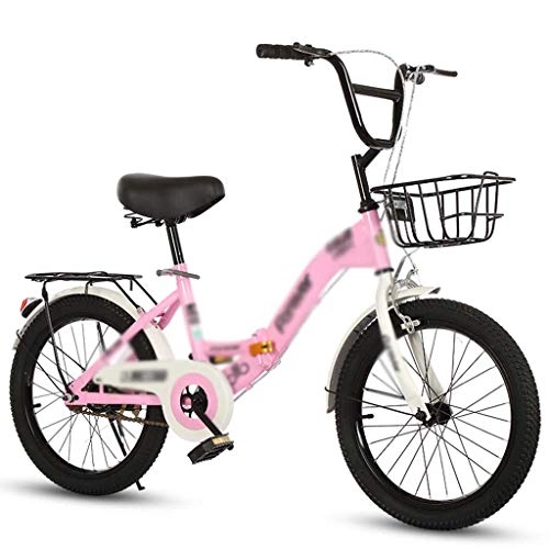 Folding Bike : LIUXIUER 16 Inch Folding Bicycle Women's Light Work Adult Adult Ultra Light Portable Adult Small Student Male Bicycle Folding Carrier Bicycle Bike, Pink