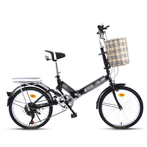 Folding Bike : LIUXIUER 20 Inch Folding Bicycle Women's Light Work Adult Adult Ultra Light Variable Speed Portable Adult Small Student Male Bicycle Folding Carrier Bicycle Bike, Black