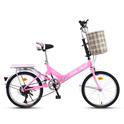 Folding Bike : LIUXIUER 20 Inch Folding Bicycle Women's Light Work Adult Adult Ultra Light Variable Speed Portable Adult Small Student Male Bicycle Folding Carrier Bicycle Bike, Pink
