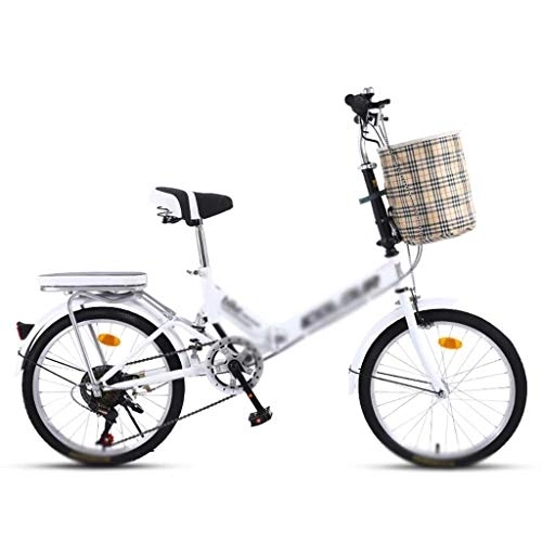 Folding Bike : LIUXIUER 20 Inch Folding Bicycle Women's Light Work Adult Adult Ultra Light Variable Speed Portable Adult Small Student Male Bicycle Folding Carrier Bicycle Bike, White