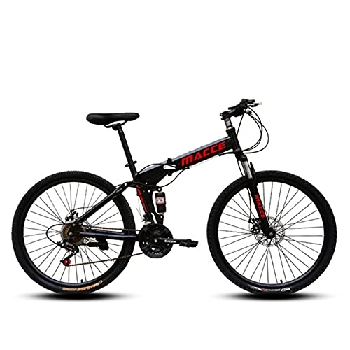Folding Bike : LIUXR 26 inch Folding Mountain Bike, 21 / 24 / 27 Speed Full Suspension MTB Bicycle for Adult, Double Disc Brake Outroad Mountain Bicycle for Man / Woman / Teenager, Black_21 Speed
