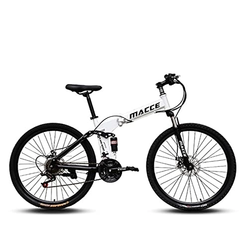 Folding Bike : LIUXR 26 inch Folding Mountain Bike, 21 / 24 / 27 Speed Full Suspension MTB Bicycle for Adult, Double Disc Brake Outroad Mountain Bicycle for Man / Woman / Teenager, White_21 Speed