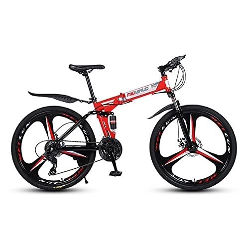Folding Bike : LIUXR Folding Mountain Bikes, 21-27 Speed Double Disc Brake MTB Bikes, Full Suspension 26 Inches Anti-Slip Bicycle, for Man / Woman / Teenager, Red_24 Speed