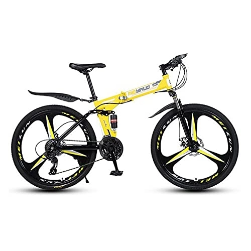 Folding Bike : LIUXR Folding Mountain Bikes, 21-27 Speed Double Disc Brake MTB Bikes, Full Suspension 26 Inches Anti-Slip Bicycle, for Man / Woman / Teenager, Yellow_27 Speed