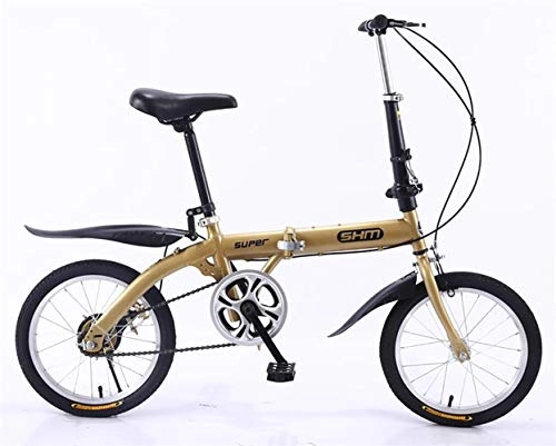 Folding Bike : LIXUE 16 inch Wheel Carbon Steel Frame Folding Bike Bicycle Outdoor, Urban sports, for Children / woman / travel, Gold