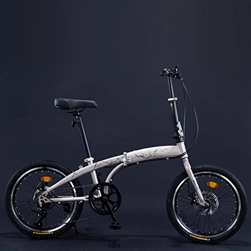 Folding Bike : LIZONGFQ 7-Speed Folding Bike Adult 20-Inch Youth Double Disc Brake Portable Mini Bike Foldable Road Bike Student, Silver