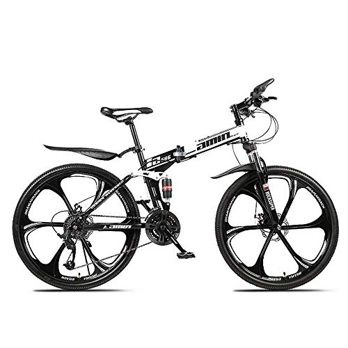 Folding Bike : LJ Bicycle, Mountain Folding Bicycle 26 inch Speed 27 Speed Men and Women Off-Road Racing Double Shock Absorber Bicycle Six-Knife Folding Bike, Yellow, White