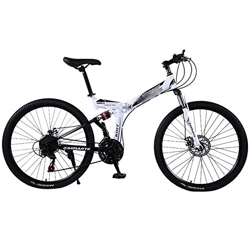 Folding Bike : LJHSS 24'' Folding Mountain Bike-Model Strengthen Shock Absorption-21 / 24 / 27-stage shift, Unisex-Adult Bike (Color : White, Size : 24 SPEED)