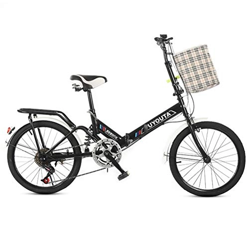 Folding Bike : LJHSS Folding Bike, 20-Inch Student Adult Folding Bicycle, Spring Shock-Absorbing Thickened Anti-Skid Wear-Resistant Tires Adjustable Seat Can Bear 180 Kg, for Outdoor Or Commuting Rides (Color : 1)