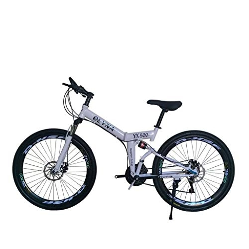 Folding Bike : LJHSS Mountain Folding Bike 26-inch 21 / 24 / 27 / 30 Speed Soft Damping Disc Brake Adult Variable Speed Bike For City Travel / cross Country (Color : White, Size : 21-speed top match)