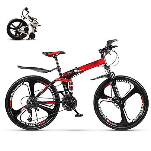 Folding Bike : LJYY Folding Mountain Trail Bike for Men Women, 21 Speed Dual Suspension Bicycle MTB for Adults Student, 26-Inches Wheels Dual Disc Brake Folding Road Bike Bicycle, Fold up Travel Outdoor Bike