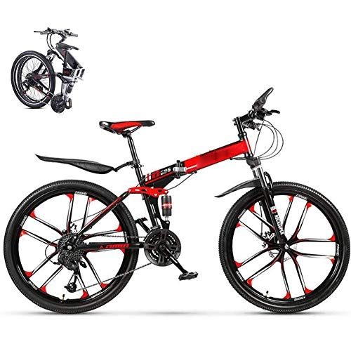 Folding Bike : LJYY Mountain Bicycle, MTB 30 Speed Folding Bike Dual Disc Brake for Adults Student, 26-Inch Folding Dual Suspension Folding Outroad Bicycle for Men Women, Fat Tire Damping Racing Bicycle