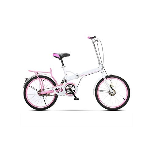 Folding Bike : LLCC Compact Bike Folding Bike, Adult Student Ultralight Carbon Steel Bicycle 20 Inch (Color : Pink