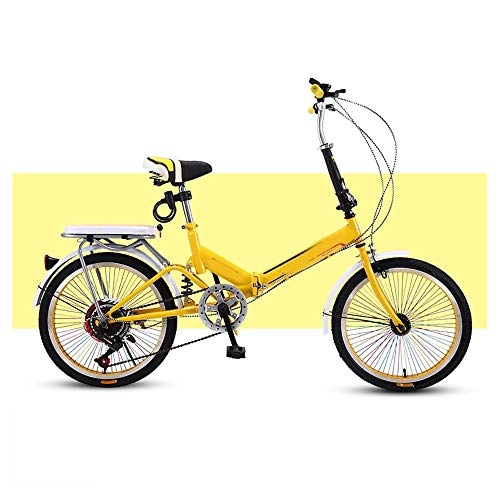 Folding Bike : LLCC Compact Bike Folding Bike Bicycle for Adult20 Inch Adult Student Single Variable Speed Bicyclee Lightweight Bike (Color : Yellow