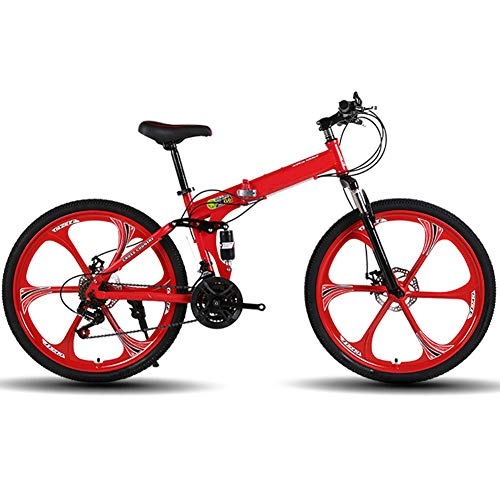 Folding Bike : LLEH Folding Mountain Bikes, 26 Inch Mountain Bicycle Variable Speed Bike Mens Women Bike for Outdoor Travel Work Out And Commuting, red, 27speed