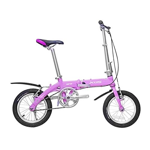 Folding Bike : LLF 14in Foldable Bicycles, Ultra-lightweight Single-speed Adult Portable Men and Women Mountain Bike, Folded in 15 Seconds (Color : Purple, Size : 14in)