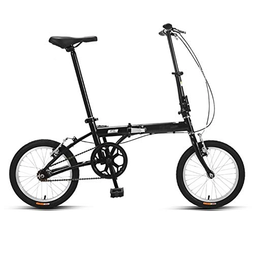 Folding Bike : LLF 16inch Foldable Bicycle, Portable Double Disc Brake Lightweight Folding Bike for Adult Student Children Suitable for Height 130-180cm (Color : Black)