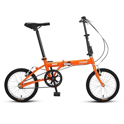 Folding Bike : LLF 16inch Foldable Bicycle, Portable Double Disc Brake Lightweight Folding Bike for Adult Student Children Suitable for Height 130-180cm (Color : Orange)