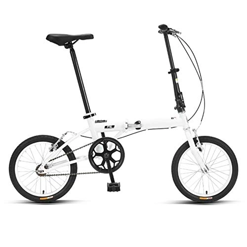 Folding Bike : LLF 16inch Foldable Bicycle, Portable Double Disc Brake Lightweight Folding Bike for Adult Student Children Suitable for Height 130-180cm (Color : White)