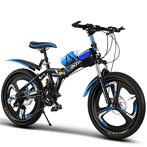 Folding Bike : LLF 20 / 22 / 24inch Mountain Bike, Folding Bike Double Disc Brake Suspension Fork Rear Suspension Anti-Slip Bicycles for Adult Student Outdoors Sport(Size:20inch, Color:Blue)