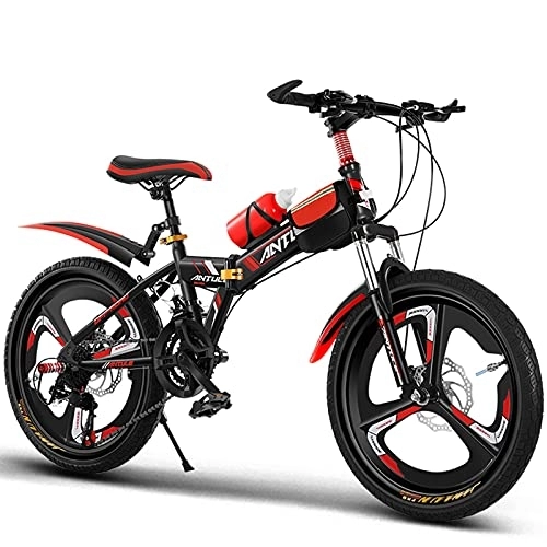 Folding Bike : LLF 20 / 22 / 24inch Mountain Bike, Folding Bike Double Disc Brake Suspension Fork Rear Suspension Anti-Slip Bicycles for Adult Student Outdoors Sport(Size:20inch, Color:Red)