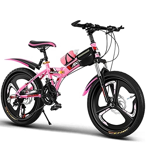 Folding Bike : LLF 20 / 22 / 24inch Mountain Bike, Folding Bike Double Disc Brake Suspension Fork Rear Suspension Anti-Slip Bicycles for Adult Student Outdoors Sport(Size:24inch, Color:Pink)
