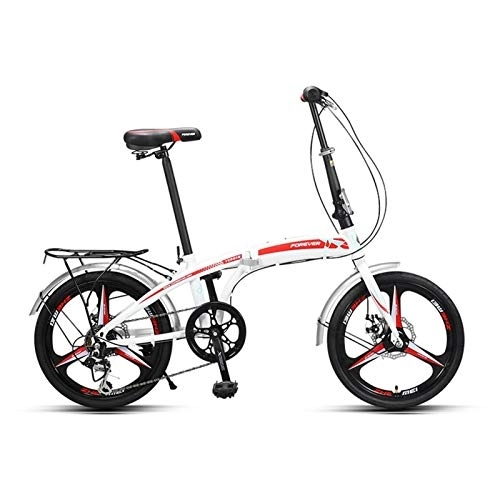 Folding Bike : LLF 20 Inch Foldable Lightweight Mini Bike Small 5 Speed Bike Portable Bicycle Adult Student Mountain Bike Outdoor for Height 130cm-190cm (Color : White)