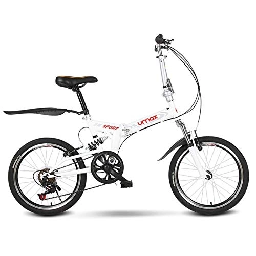Folding Bike : LLF 20-inch Folding Bicycle, Ultra-light and Portable Shimano Variable Speed Adult Shock Absorber for man women Student (Color : White, Size : 16in)